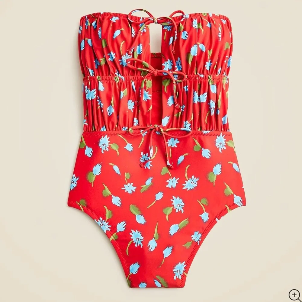 J. Crew Red and Blue Floral One Piece Swimsuit - Picture 7 of 10